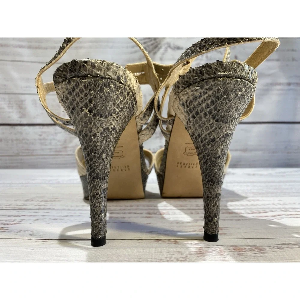 Stuart Weitzman Woman Shoe Snakeskin Strappy Peep Toe 5